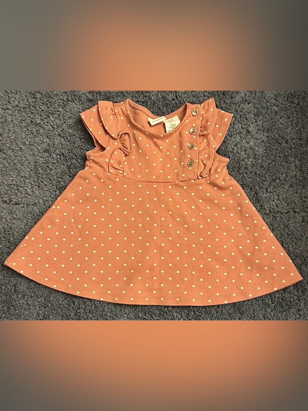 Tahari Baby Girl 12M Pink/White Polka Dot Cap Sleeve Flap 4Button Swing Sundress